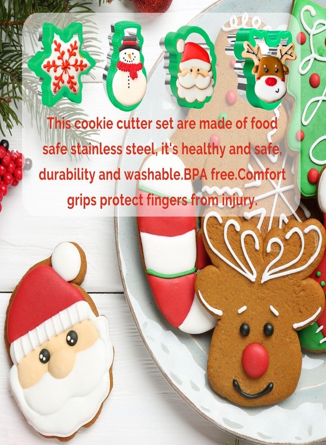KAISHANE Christmas Cookie Cutters,Stainless Steel Sandwich Cutters with Comfort Grip,4 Pieces Biscuit Cutter Set for Christmas Party Baking-Santa Claus,Elk Head,Snowman,Snowflakes - Image 4