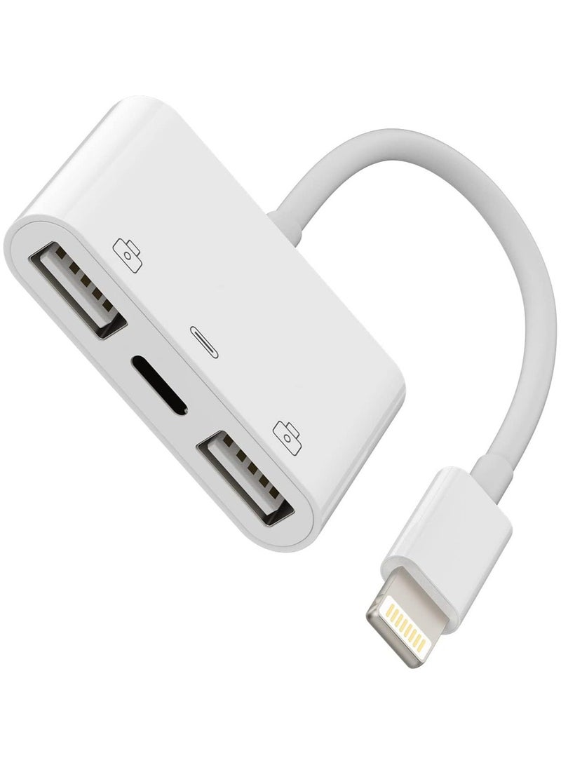 Lightning to USB Adapter for Iphone OTG Flash Drive Dongle Charger Cable Converter(3in1)Camera Card Reader Memory Stick Mouse Keyboard for Apple 14 13 12 11 Pro Max Mini X XS SE 8 7 Plus Ipad Air Cord - Image 1