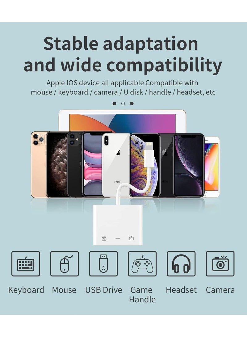محول Lightning إلى USB لجهاز آيفون، كابل محول شاحن OTG فلاش درايف (3 في 1) لقراءة كاميرا وكروت الذاكرة، يدعم الماوس ولوحة المفاتيح، متوافق مع أجهزة Apple 14 و13 و12 و11 Pro Max وMini وX وXS وSE و8 و7 Plus وiPad Air. - Image 3