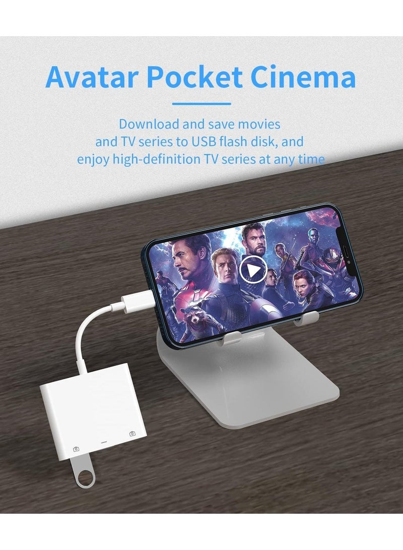 محول Lightning إلى USB لجهاز آيفون، كابل محول شاحن OTG فلاش درايف (3 في 1) لقراءة كاميرا وكروت الذاكرة، يدعم الماوس ولوحة المفاتيح، متوافق مع أجهزة Apple 14 و13 و12 و11 Pro Max وMini وX وXS وSE و8 و7 Plus وiPad Air. - Image 4