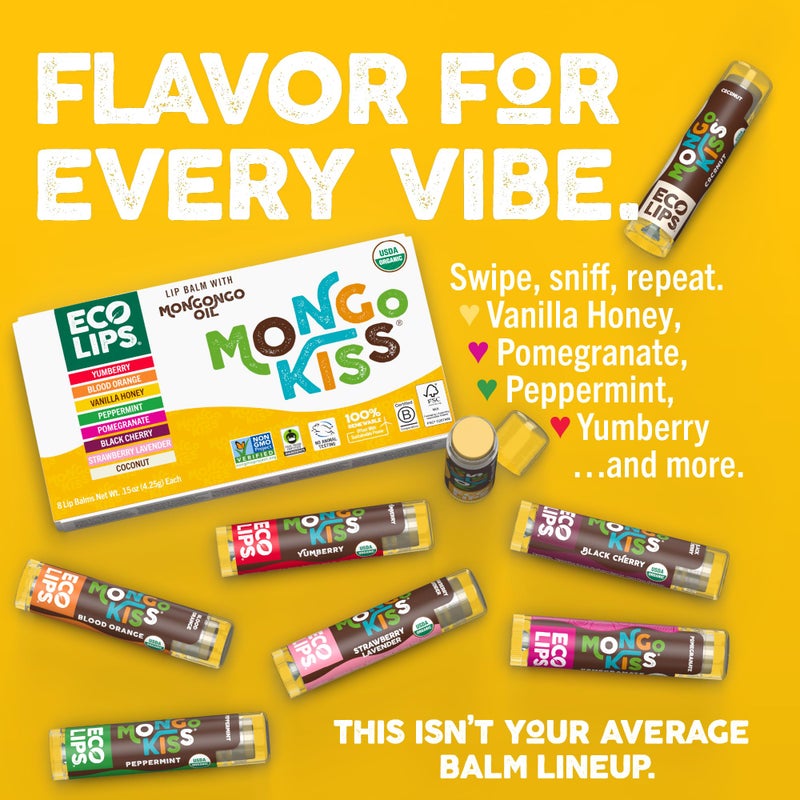 Eco Lips Mongo Kiss USDA Organic Lip Balm Set 8-pack (0.15 oz. each) with Mongongo Oil & Cocoa Butter to Moisturize Chapped Lips | Made in USA by Eco Lips (Variety) - Image 4