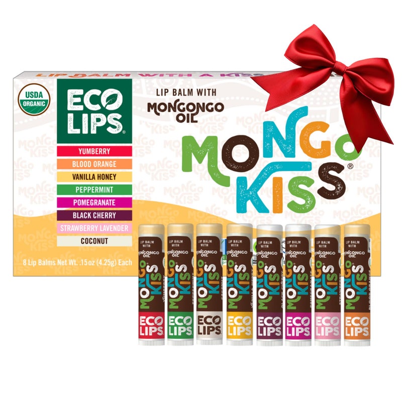Eco Lips Mongo Kiss USDA Organic Lip Balm Set 8-pack (0.15 oz. each) with Mongongo Oil & Cocoa Butter to Moisturize Chapped Lips | Made in USA by Eco Lips (Variety) - Image 1