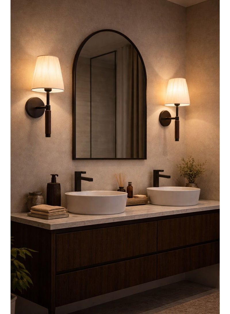 Modern black wall light, length 30 cm, metal structure with luxurious wooden accents, suitable for bedrooms, entrances, and hallways - Image 4