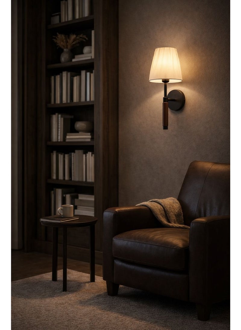 Modern black wall light, length 30 cm, metal structure with luxurious wooden accents, suitable for bedrooms, entrances, and hallways - Image 1
