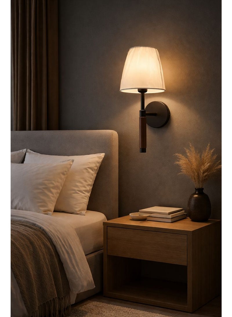 Modern black wall light, length 30 cm, metal structure with luxurious wooden accents, suitable for bedrooms, entrances, and hallways - Image 3