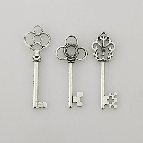 LolliBeads (TM) Antiqued Silver Skeleton Key Sets Tibetan Silver, Filigree Steampunk Keys (30 Pcs) - Image 3