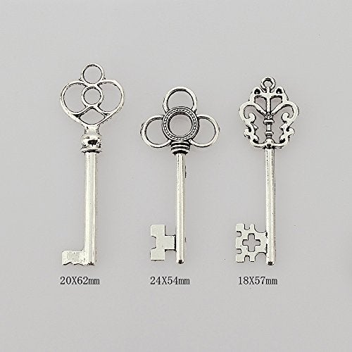 LolliBeads (TM) Antiqued Silver Skeleton Key Sets Tibetan Silver, Filigree Steampunk Keys (30 Pcs) - Image 2