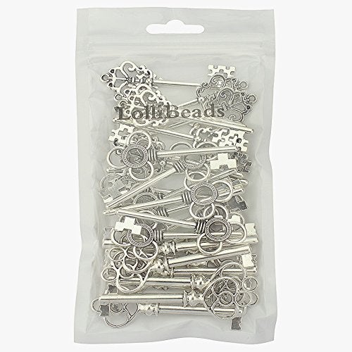 LolliBeads (TM) Antiqued Silver Skeleton Key Sets Tibetan Silver, Filigree Steampunk Keys (30 Pcs) - Image 4