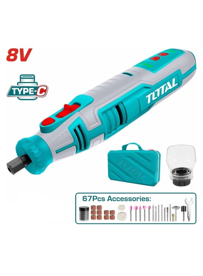 Total 8V Lithium-Ion Cordless Grinder Kit with 67 Accessories, Type-C Charging, Speed Control, Spindle Lock – Multi-Functional Grinding & Polishing Tool for DIY & Professional Use - - Image 2