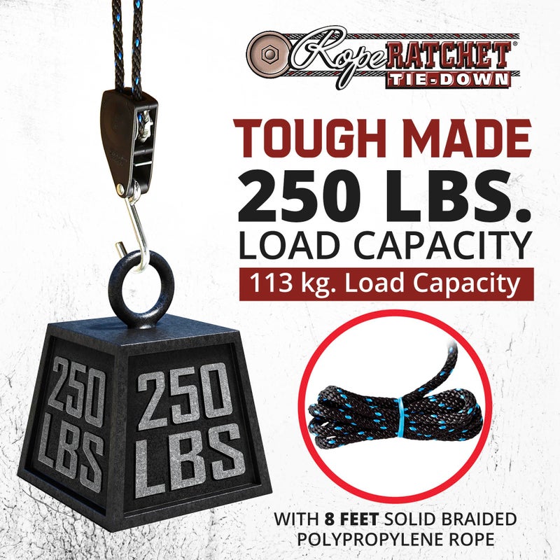 Rope Ratchet سقاطة الحبل - 3/8 بوصة ربط بسقاطة لأسفل كتلة الحبل ونظام بكرة المعالجة حبل رافعة بكرة شماعات مع خطافات 8 حبل من البولي بروبيلين المضفر بسعة 250 رطل - Image 2