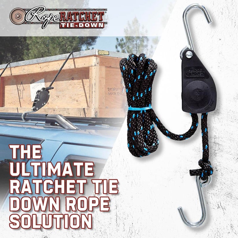 Rope Ratchet سقاطة الحبل - 3/8 بوصة ربط بسقاطة لأسفل كتلة الحبل ونظام بكرة المعالجة حبل رافعة بكرة شماعات مع خطافات 8 حبل من البولي بروبيلين المضفر بسعة 250 رطل - Image 4