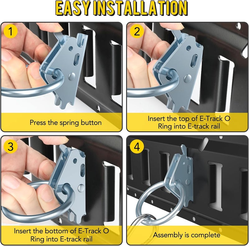 Eapele 20pcs Steel E-Track O Ring Tie-Down Anchors, Secure Cargo in Enclosed/Flatbed Trailers, Trucks, Load Limit of 1500lb(Silver) - Image 5