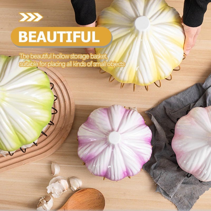 Decorative Purple Gold Iron Garlic Storage Basket With Lid Kitchen Fruit Holder - Image 5