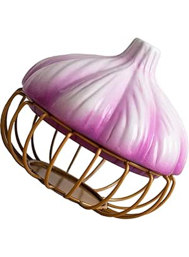 Decorative Purple Gold Iron Garlic Storage Basket With Lid Kitchen Fruit Holder - Image 1