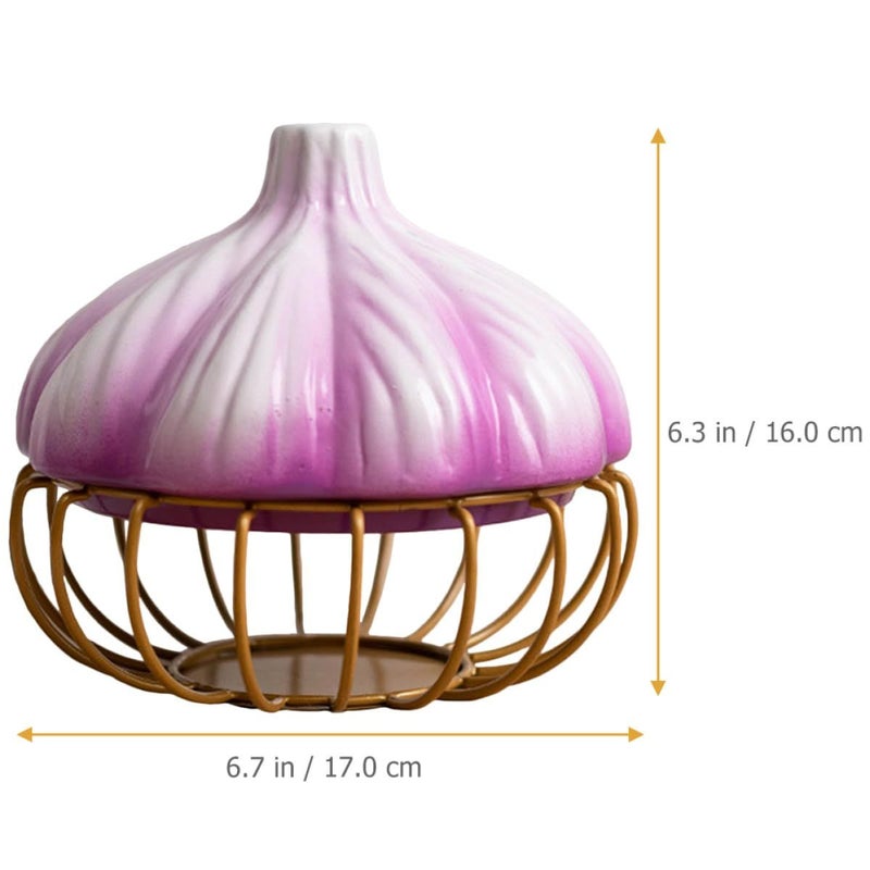 Decorative Purple Gold Iron Garlic Storage Basket With Lid Kitchen Fruit Holder - Image 3