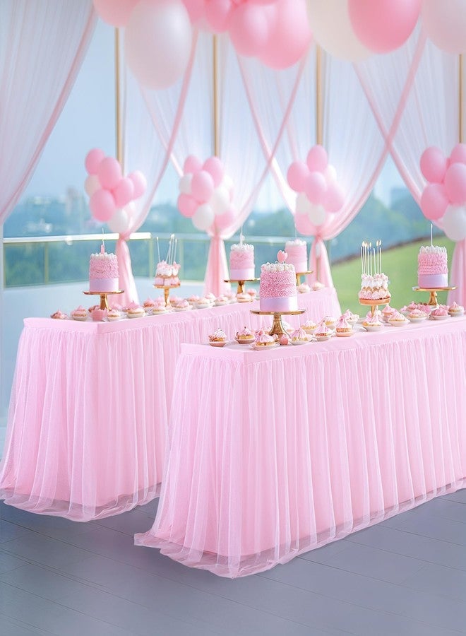 HB HBB MAGIC Pink Table Cloths for Parties Light Pink Tulle Tablecloth Rectangle, Pink Tulle Table Skirt Rectangle Table 6ft Fitted Table Covers Stretch Elastic Banquet Party Baby Shower Wedding Table Cloth 6 Foot - Image 3
