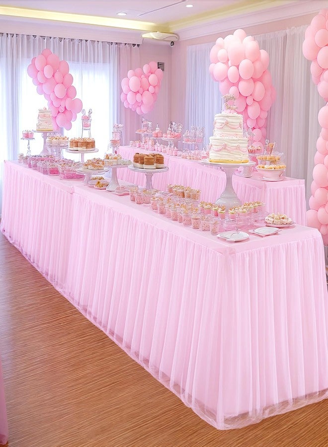 HB HBB MAGIC Pink Table Cloths for Parties Light Pink Tulle Tablecloth Rectangle, Pink Tulle Table Skirt Rectangle Table 6ft Fitted Table Covers Stretch Elastic Banquet Party Baby Shower Wedding Table Cloth 6 Foot - Image 5