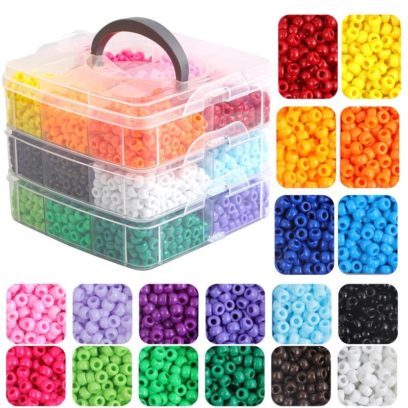 KAKW Pony Beads for Bracelets 3600 Pcs Plastic Beads for Friendship Bracelets Necklace 6x9mm 18 Solid Colors - Image 1