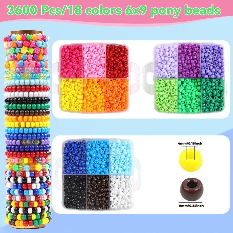 KAKW Pony Beads for Bracelets 3600 Pcs Plastic Beads for Friendship Bracelets Necklace 6x9mm 18 Solid Colors - Image 2