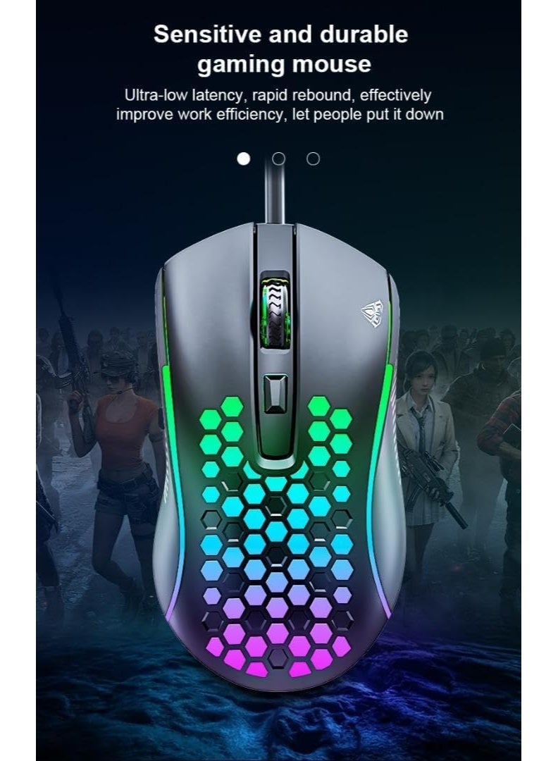 أولا ماوس ألعاب S11 بأربعة مفاتيح، ألوان قوس قزح، إضاءة خلفية RGB، ماوس ألعاب سلكي عالمي بمنفذ USB لأجهزة الكمبيوتر واللاب توب - Image 3