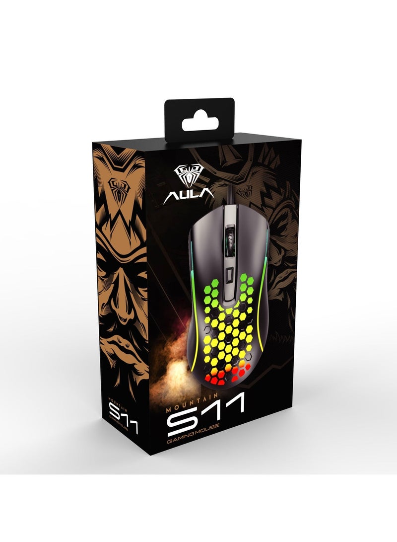 AULA S11 Wired Gaming Mouse – 4 Buttons, RGB Rainbow Backlight, USB Optical Mouse for PC & Laptop - Image 1