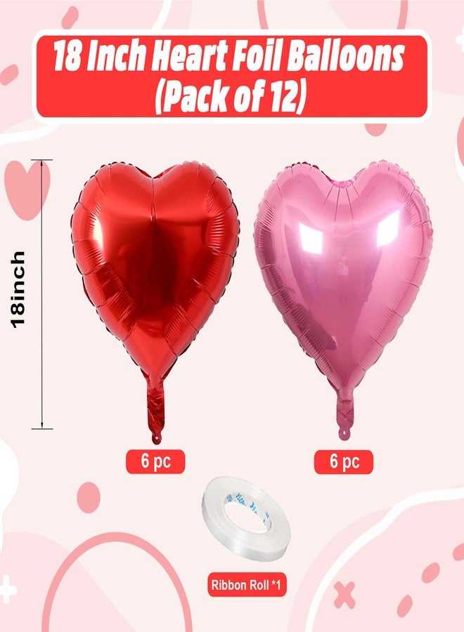 Vibzox Pink Red Heart Balloons, 18 Inch Light Heart Foil Shape Balloon, 12PCS Pearl Red Pink Helium Foil Love Balloon for Birthday Bridal Shower Engagement Wedding Valentine Party Decorations - Image 2
