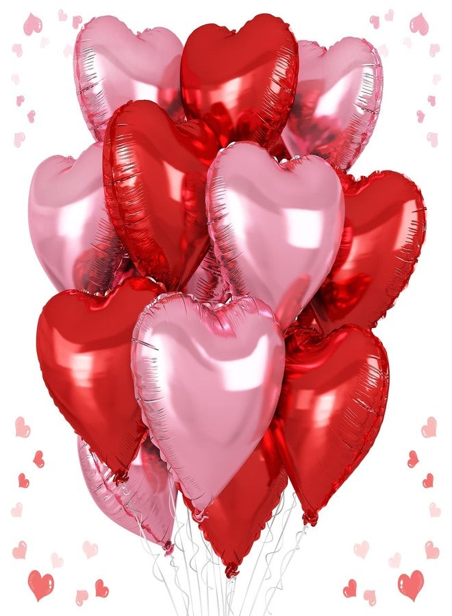 Vibzox Pink Red Heart Balloons, 18 Inch Light Heart Foil Shape Balloon, 12PCS Pearl Red Pink Helium Foil Love Balloon for Birthday Bridal Shower Engagement Wedding Valentine Party Decorations - Image 1