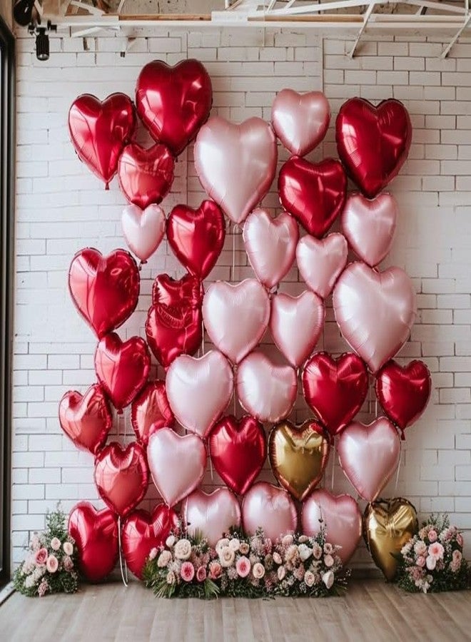 Vibzox Pink Red Heart Balloons, 18 Inch Light Heart Foil Shape Balloon, 12PCS Pearl Red Pink Helium Foil Love Balloon for Birthday Bridal Shower Engagement Wedding Valentine Party Decorations - Image 3