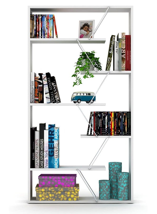 Home Canvas KIPP Modern Book Shelve Living Room Furniture Book Shelf (White-Walnut) - Image 3