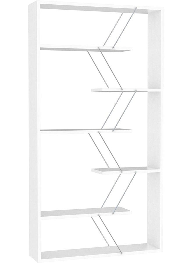 Home Canvas KIPP Modern Book Shelve Living Room Furniture Book Shelf (White-Walnut) - Image 4