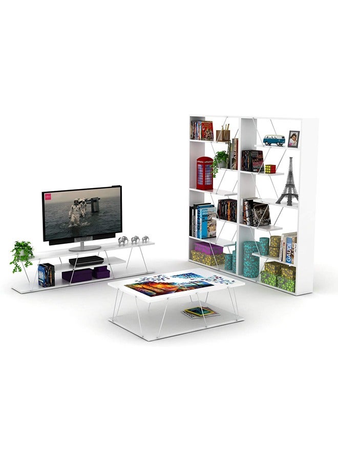 Home Canvas KIPP Modern Book Shelve Living Room Furniture Book Shelf (White-Walnut) - Image 5