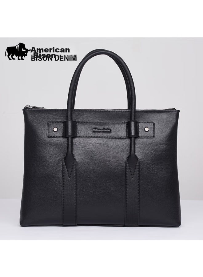 American Bison Meizhouyeniou Briefcase, Men's Business Bag, Genuine Leather Handbag, Top-grain Cowhide Laptop Bag, Men's Gift - Image 2