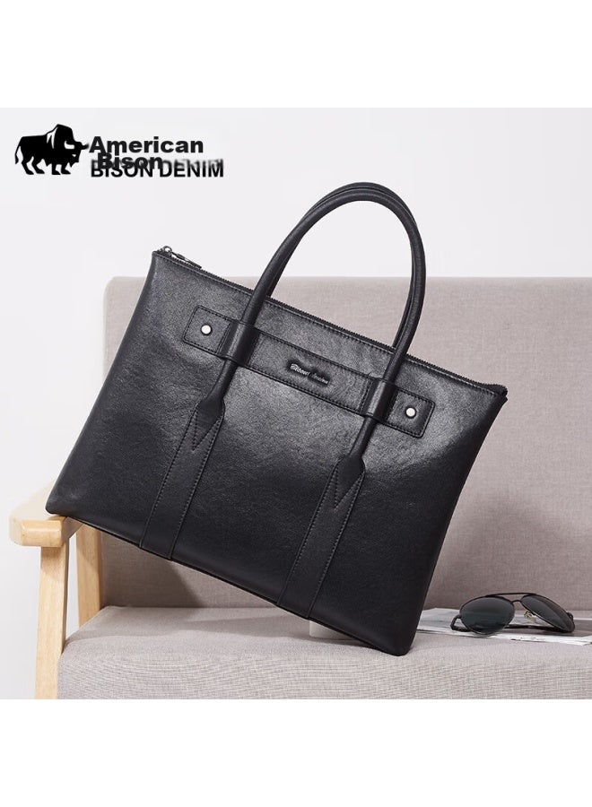 American Bison Meizhouyeniou Briefcase, Men's Business Bag, Genuine Leather Handbag, Top-grain Cowhide Laptop Bag, Men's Gift - Image 1