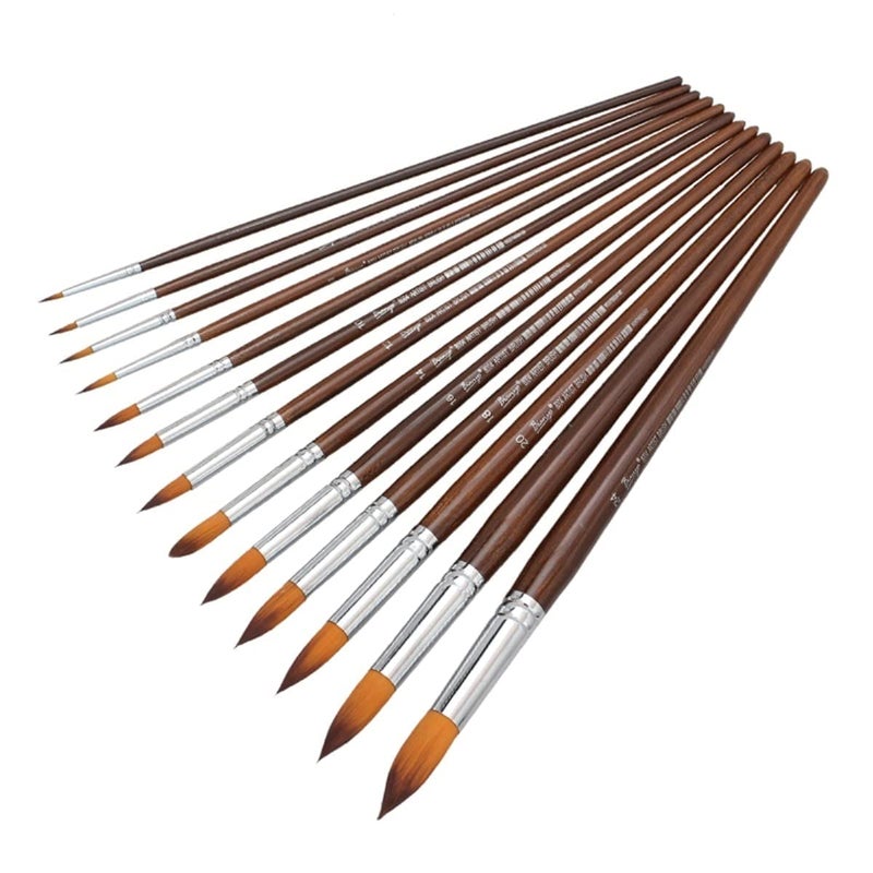HOUSE HATCH Artist Watercolor Paint Brushes Set 13pcs - Round Pointed Tip Soft Anti-Shedding Nylon Hair Wood Long Handle - Detail Paint Brush for Watercolor, Acrylics, Ink, Gouache, Oil. - Image 4