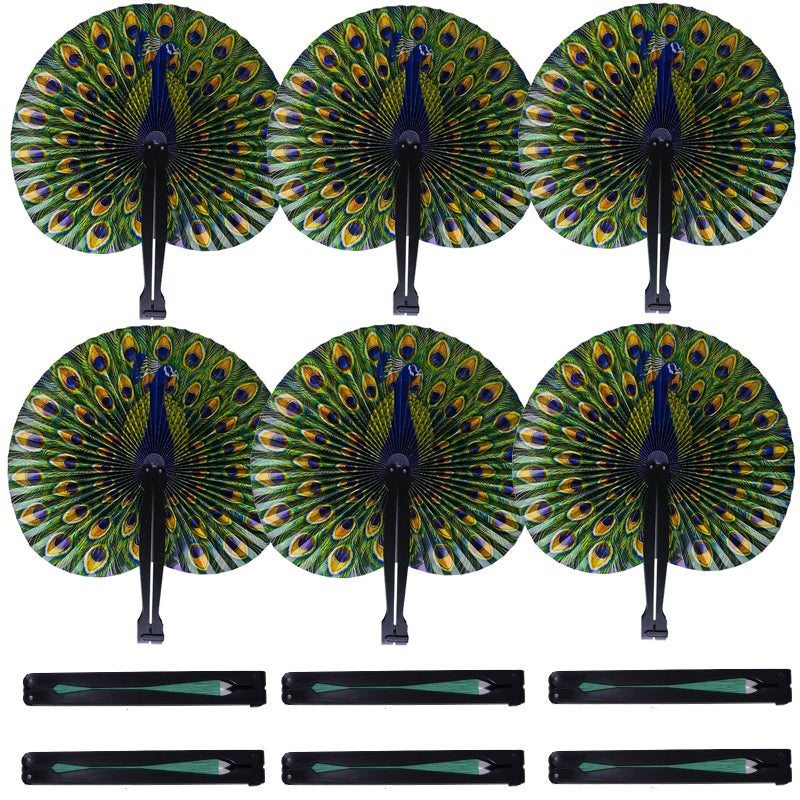 Bestage 10 Pcs 10 Safari Print Peacock Fans Decorations Animal Folding Paper Hand Fans Bulk for GiftsWeddings FestivalBirthdaySummerParty FavorsSchool Cultural Shows