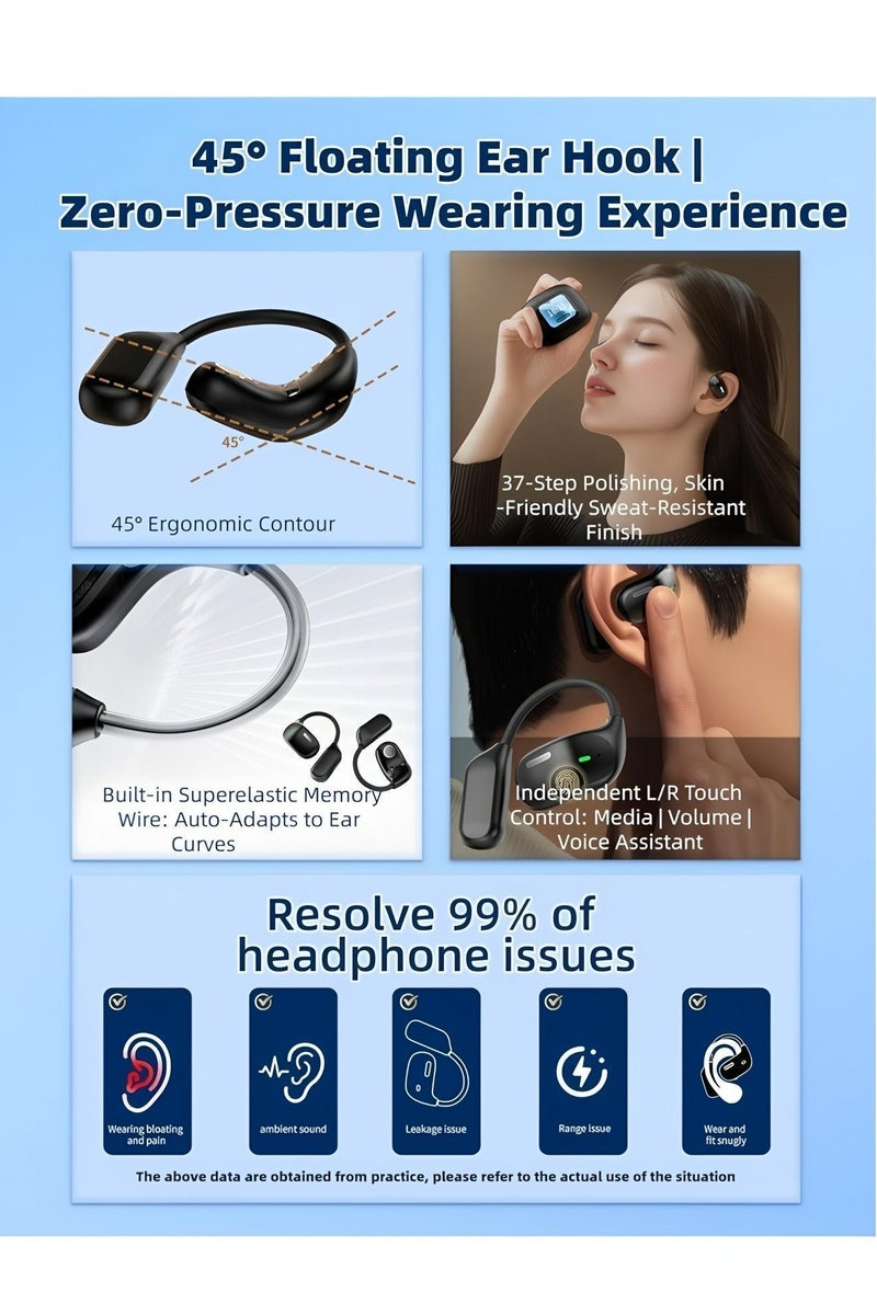 فليفيو سماعات أذن للترجمة اللغوية بالذكاء الاصطناعي، سماعات أذن مفتوحة، شاشة لمس LCD مترجم فوري لـ 134 لغة ولهجة، بلوتوث 5.3، سماعات أذن مترجم لاجتماعات العمل والسفر، لون أسود - Image 3