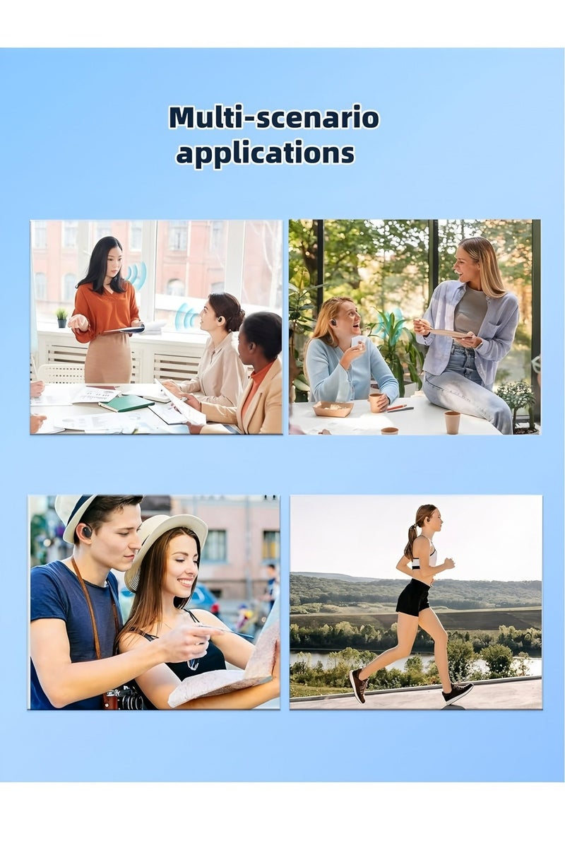 فليفيو سماعات أذن للترجمة اللغوية بالذكاء الاصطناعي، سماعات أذن مفتوحة، شاشة لمس LCD مترجم فوري لـ 134 لغة ولهجة، بلوتوث 5.3، سماعات أذن مترجم لاجتماعات العمل والسفر، لون أسود - Image 4