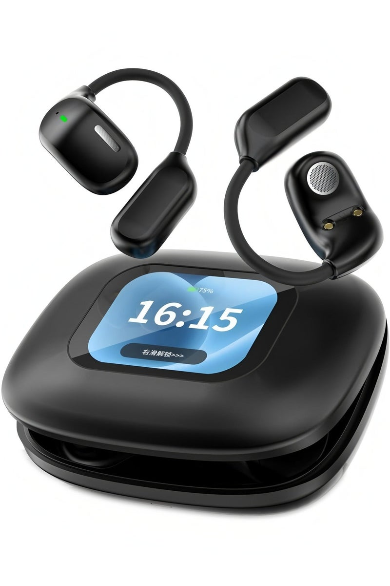 فليفيو سماعات أذن للترجمة اللغوية بالذكاء الاصطناعي، سماعات أذن مفتوحة، شاشة لمس LCD مترجم فوري لـ 134 لغة ولهجة، بلوتوث 5.3، سماعات أذن مترجم لاجتماعات العمل والسفر، لون أسود - Image 1