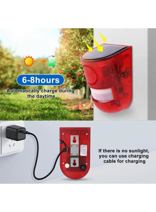 Aolyty Solar Motion Sensor Detector Siren Sound Alarm LED Warning Strobe Flashing Red Light Security Outdoor Waterproof Device Keep Animal Away for Home Warehouse Farm (Red Lampshade) - Image 2