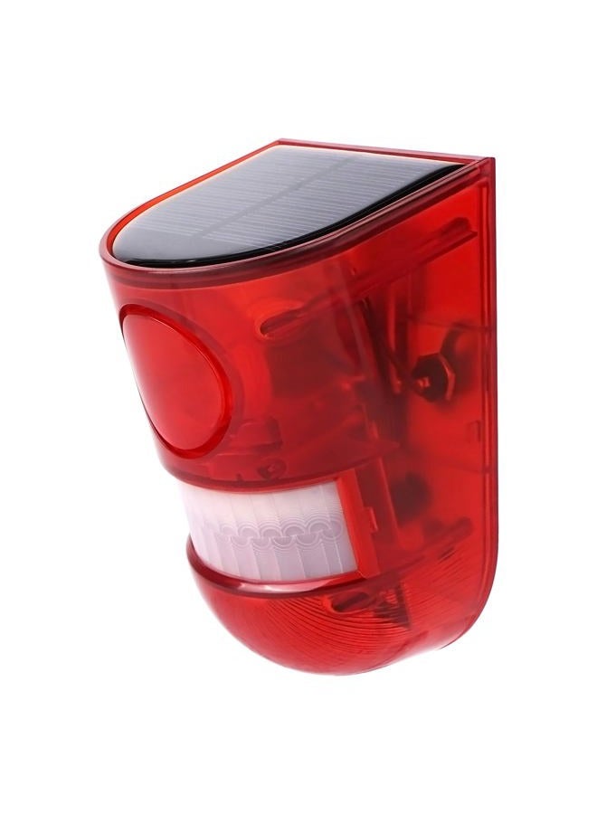 Aolyty Solar Motion Sensor Detector Siren Sound Alarm LED Warning Strobe Flashing Red Light Security Outdoor Waterproof Device Keep Animal Away for Home Warehouse Farm (Red Lampshade) - Image 1