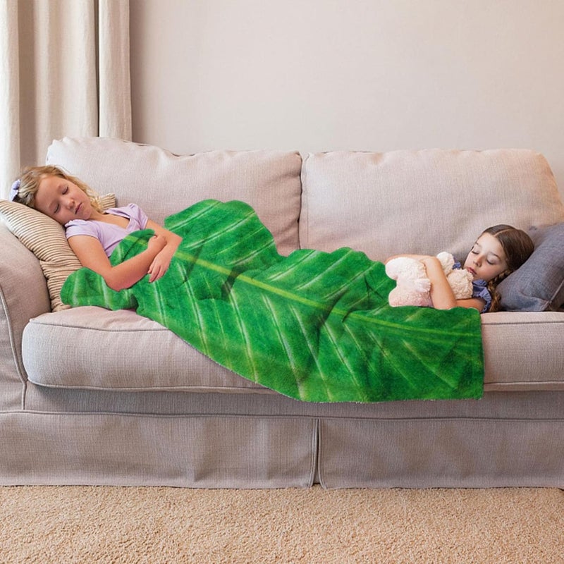 cheekyglo Cute Large Green Leaf Plush Blanket, Large Leaf Blanket, Leaf Vein Shape Blanket Flannel Blanket, Funny Birthday Gift Blanket Leaf Blanket for Couch,Sofa,Travel,Bedroom,Living Room (C: 80*100cm) - Image 4