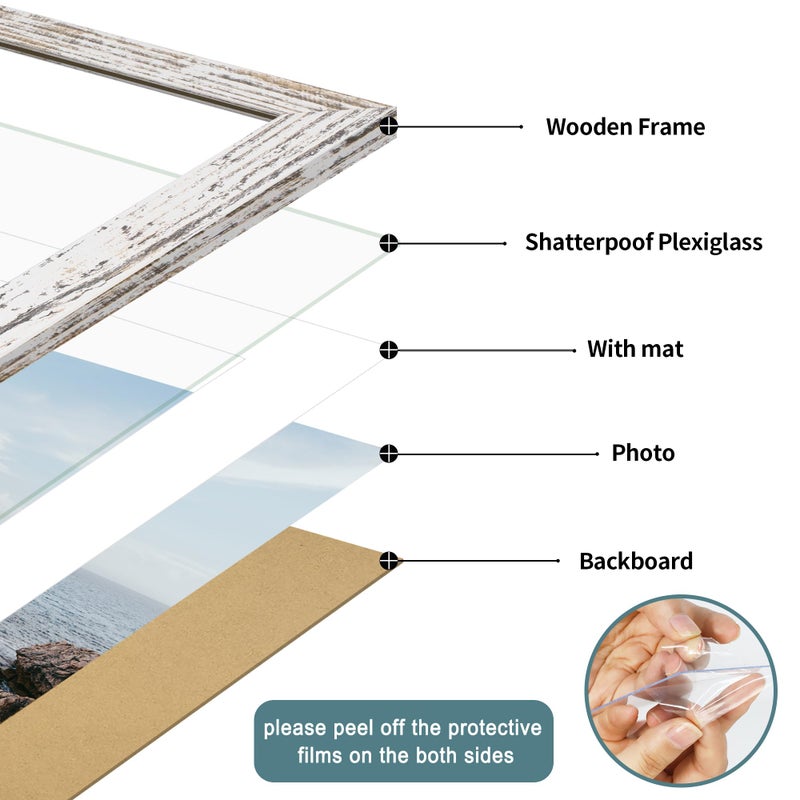 iRahmen 16x24 Picture Frame Set of 2 with Plexiglass, Distressed White Poster Frame Display 12x18 Picture with Mat or 16 x 24 Without Mat, Wood Photo Frame for Gallery Wall Mounting - Image 4