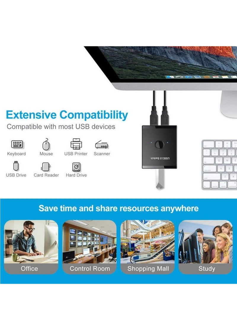 Joyelink Joyelink Splitter, Bi-directional USB 3.0 Switch Selector for Keyboard, Mouse, Scanner and Printer (2 to 1 PC Share or 1 to 2 Hub, Printer Share Splitter)  - Image 3