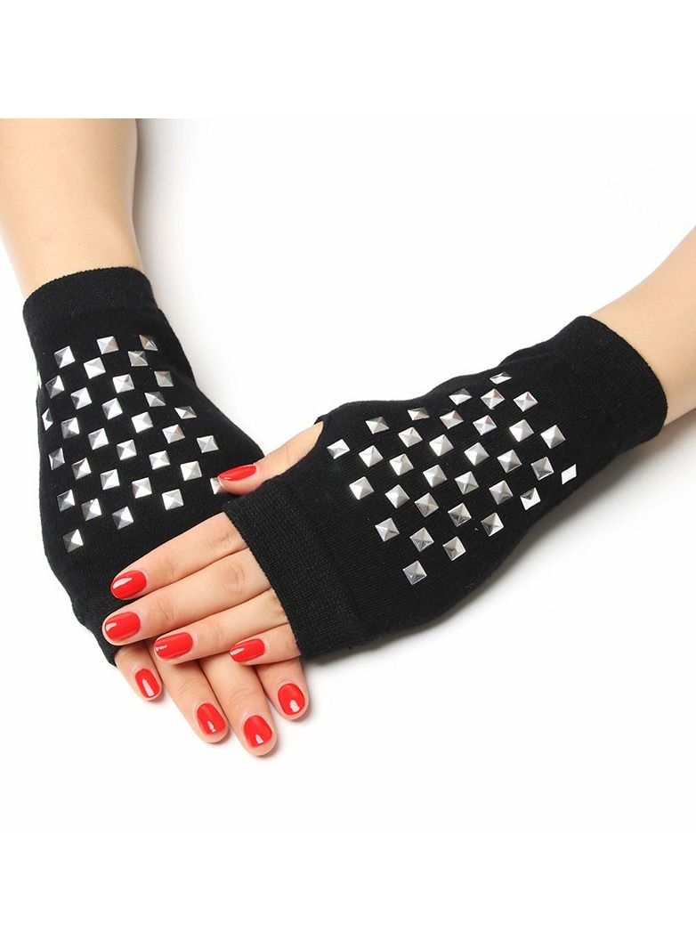 Loquat Fingerless Knit Printed Gloves 
