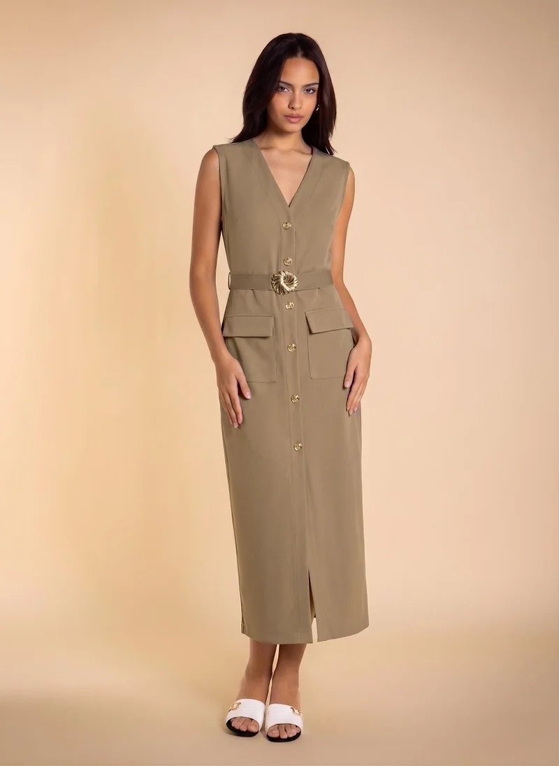 SHAPES FITTED MIDI DRESS WITH BELT