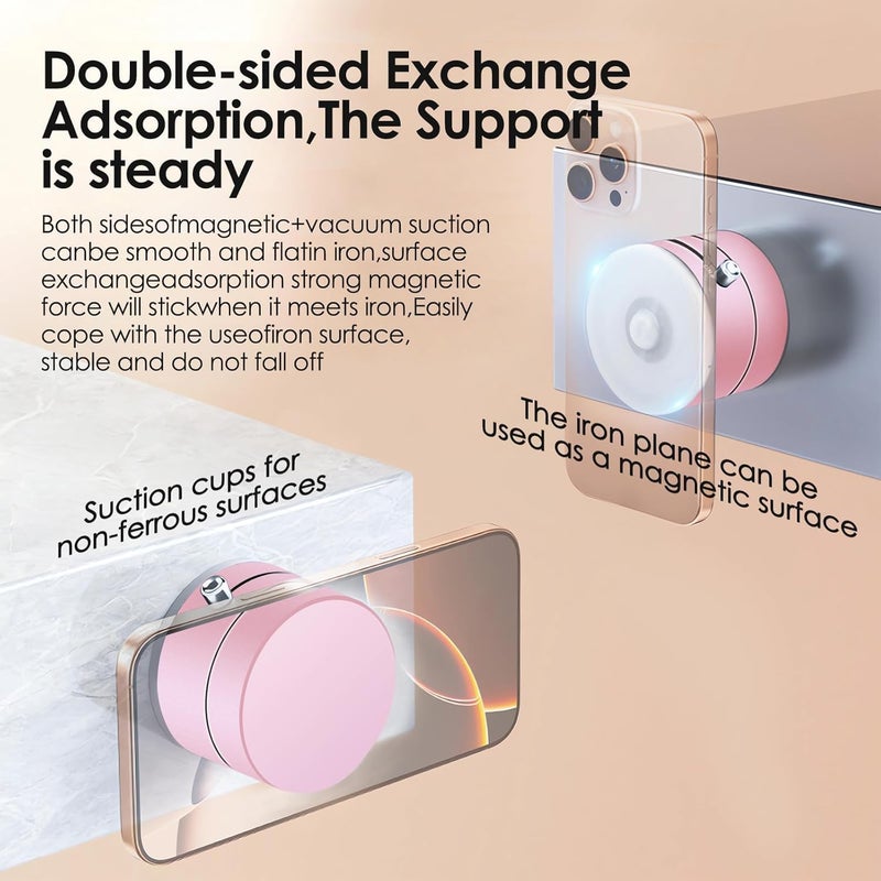 Azonee Vacuum Suction Magnetic Car Phone Holder, 360° Rotatable & Folding Phone Mount with Strong Grip, Hands-Free Use in Car, Gym, Home, for Magsafe Phones & Android (Pink, Includes 2 Magnet Rings) - Image 5