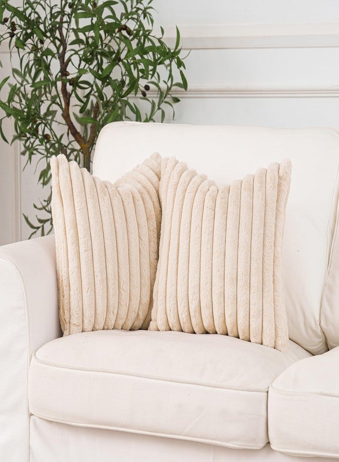 NiNi ALL Plush Throw Pillow Covers Beige 18x18 Inch Set of 2 Decorative Luxurious Pillow Cover Faux Fur Pillowcase Cushion Cases for Couch Sofa and Home Decor - Image 2