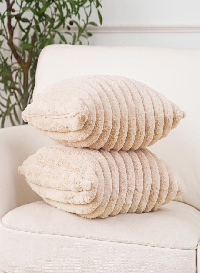 NiNi ALL Plush Throw Pillow Covers Beige 18x18 Inch Set of 2 Decorative Luxurious Pillow Cover Faux Fur Pillowcase Cushion Cases for Couch Sofa and Home Decor - Image 3