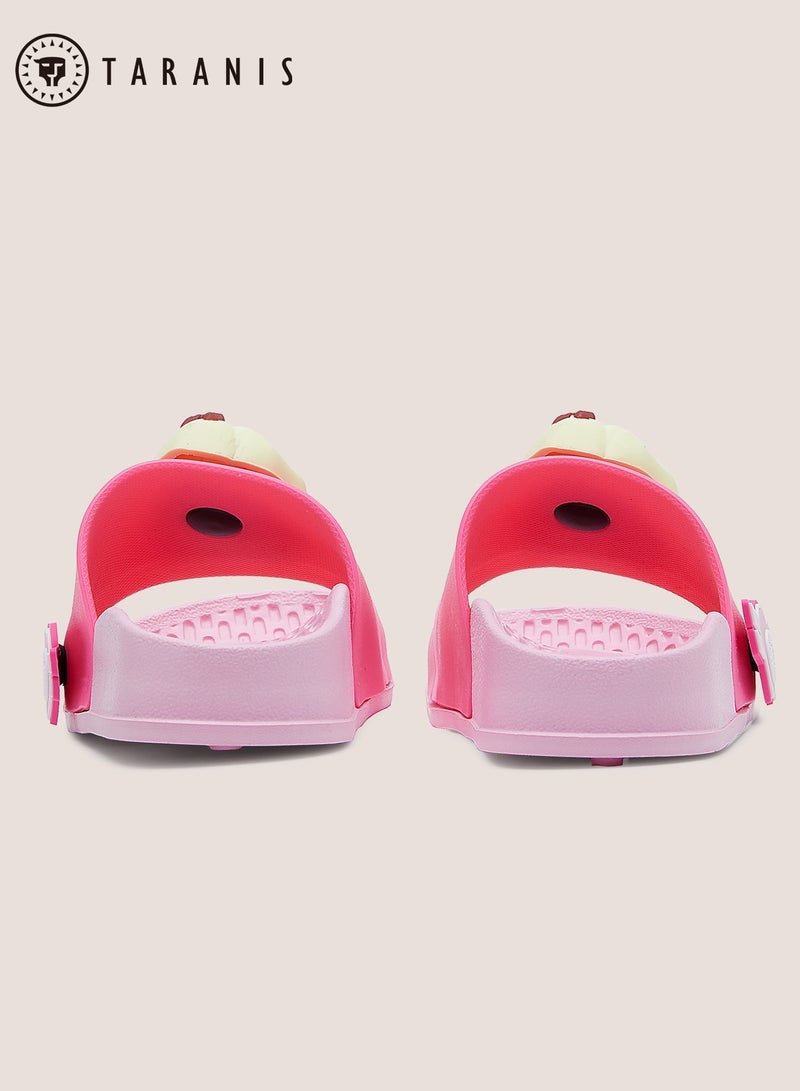 Kids Girls  Shower Cartoon Slippers,Anti-slip Flat Slippers,Quick Drying Lightweight Open Toe Shoes,Breathable Slide Slippers For Bathroom Beach Pool Travel,Indoor Outdoor Slipper