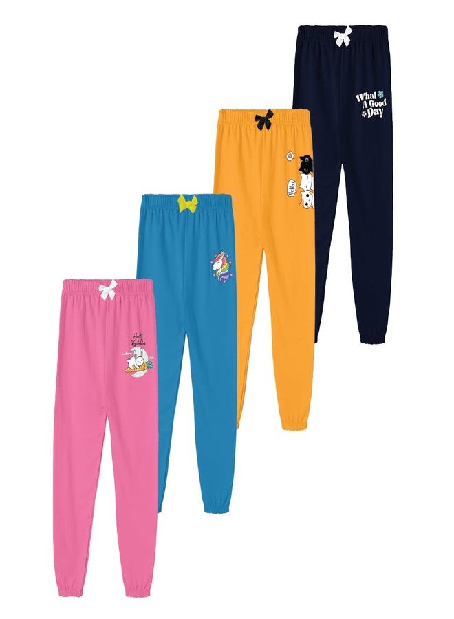 KYDA KIDS® 100% Pure Cotton Printed Regular fit Track Pants for Girls (Pack of 4) - Image 1